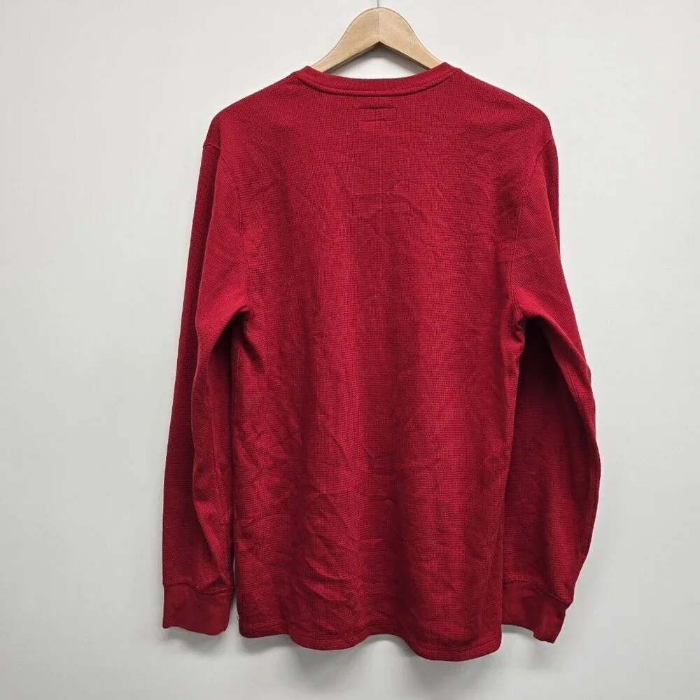 POLO Ralph Lauren Men's Large Red Sleepwear Shirt Waffle Knit Big Logo Long Slv